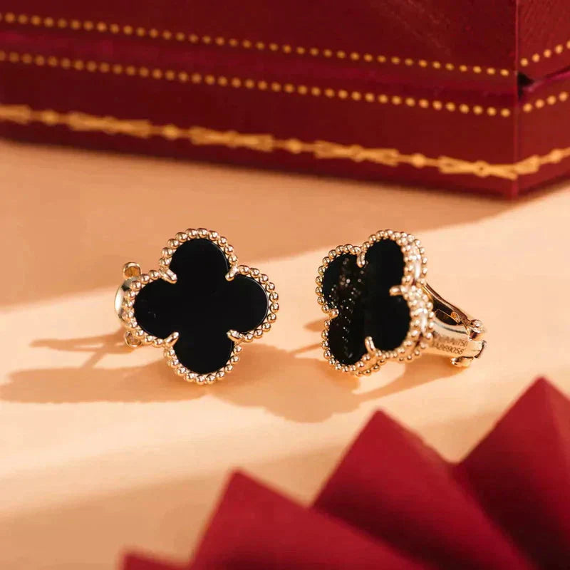 [Basjewels]CLOVER MEDIUM 1 MOTIFS  ONYX STUD EARRINGS