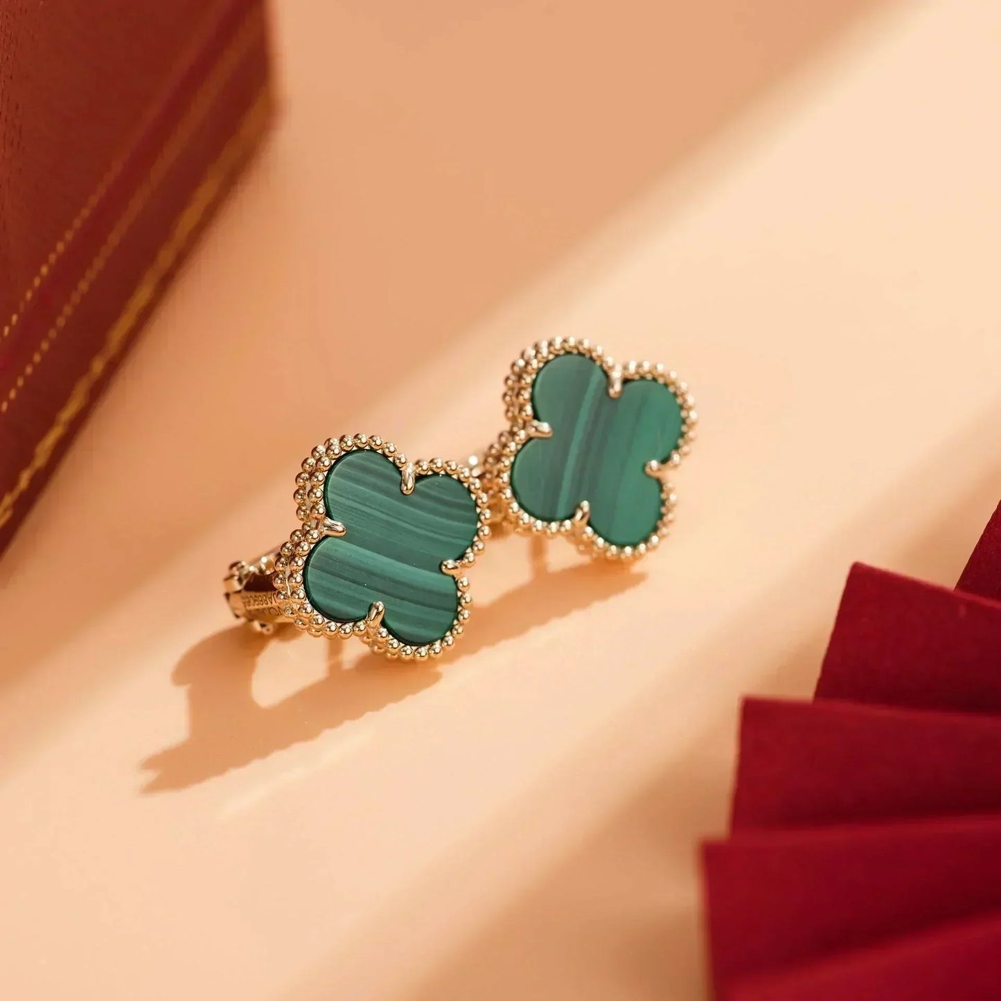 [Basjewels]CLOVER MEDIUM 1 MOTIFS MALACHITE  EARRINGS