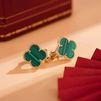 [Basjewels]CLOVER MEDIUM 1 MOTIFS MALACHITE  EARRINGS