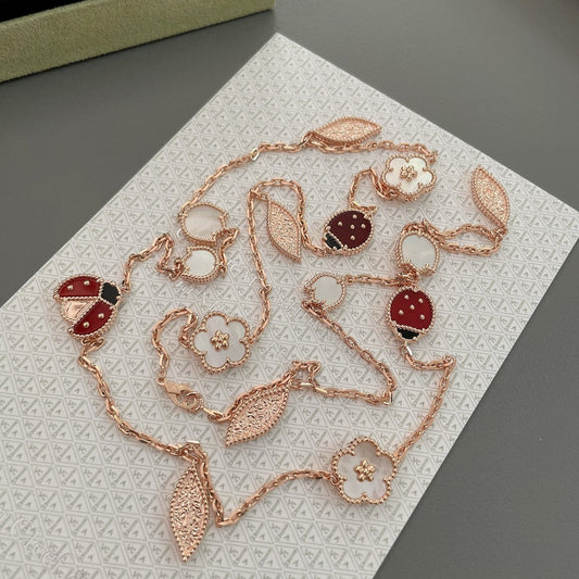 [Basjewels]LUCKY SPRING 15 MOTIFS ROSE GOLD NECKLACE