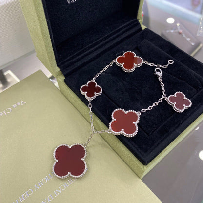 [Basjewels]CLOVER 5 MOTIFS SIVLER CARNELIAN BRACELET