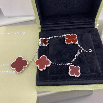 [Basjewels]CLOVER 5 MOTIFS SIVLER CARNELIAN BRACELET