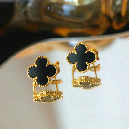 [Basjewels]CLOVER MEDIUM 1 MOTIFS  ONYX STUD EARRINGS