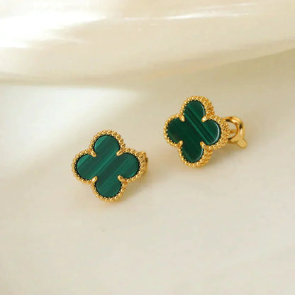 [Basjewels]CLOVER MEDIUM 1 MOTIFS MALACHITE  EARRINGS