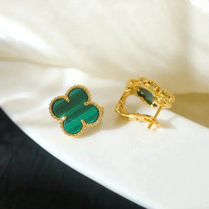 [Basjewels]CLOVER MEDIUM 1 MOTIFS MALACHITE  EARRINGS