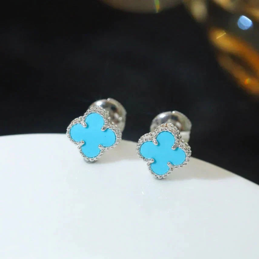 [Basjewels]CLOVER MINI 9.5MM ONYX STUD EARRINGS SILVER