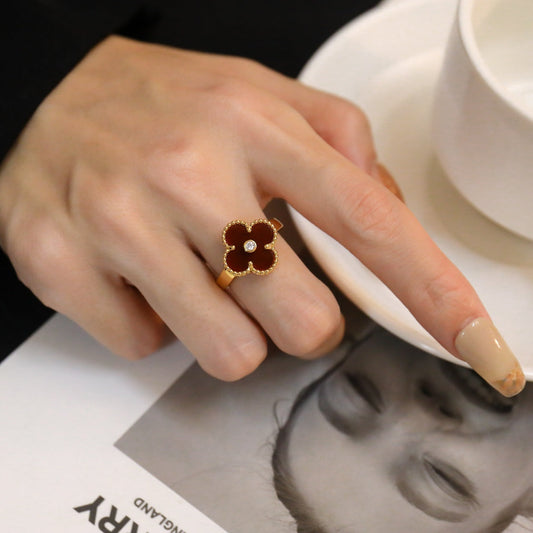 [Basjewels]CLOVER CARNELIAN RING ROSE GOLD DIAMOND