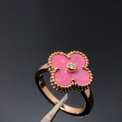 [Basjewels]CLOVER RHODONITE ROSE GOLD RING