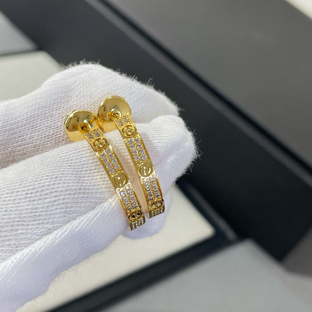 [Basjewels]LOVE DIAMOND GOLD HOOP EARRINGS