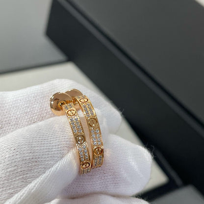 [Basjewels]LOVE DIAMOND PINK GOLD HOOP EARRINGS