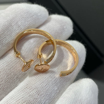 [Basjewels]LOVE DIAMOND PINK GOLD HOOP EARRINGS