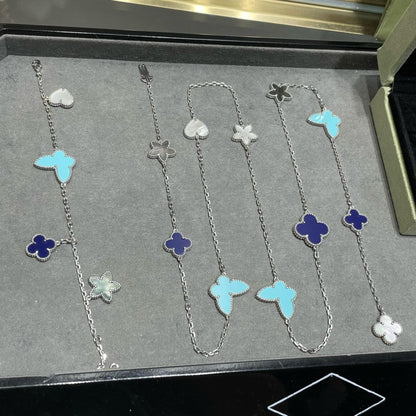 [Basjewels]LUCKY CLOVER SILVER 11 MOTIF NECKLACE