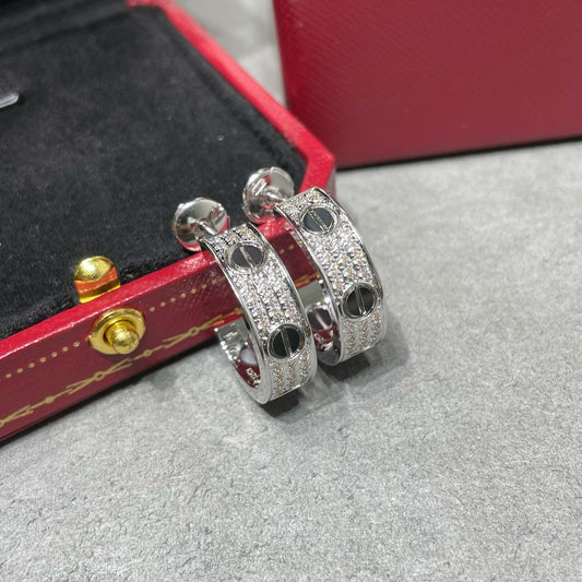 [Basjewels]LOVE CERAMIC DIAMOND PAVED SILVER EARRINGS