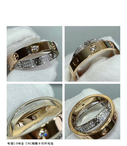 [Basjewels]LOVE PINK GOLD SILVER DIAMOND DOUBLE RING