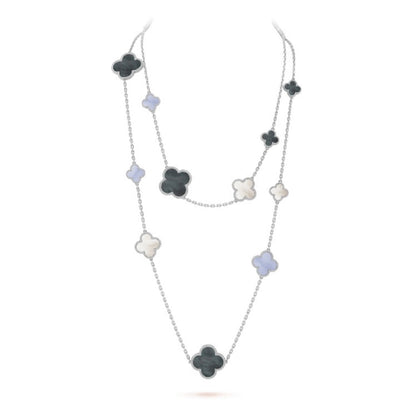 [Basjewels]CLOVER 16 MOTIF CHALCEDONY MOP SILVER NECKLACE