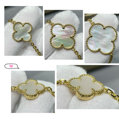 [Basjewels]CLOVER 16 MOTIF WHITE MOP GOLD NECKLACE