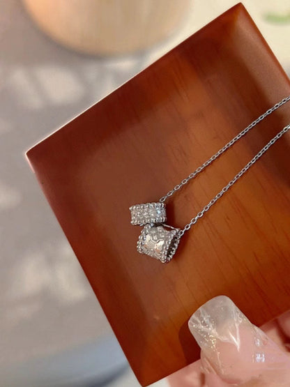 [Basjewels]PERLEE DOUBLE PENDANT SILVER DIAMOND NECKLACE