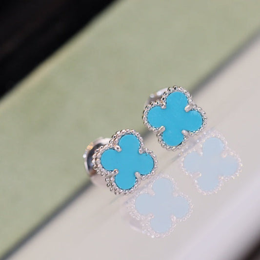 [Basjewels]CLOVER MINI TURQUOISE SILVER STUD EARRINGS