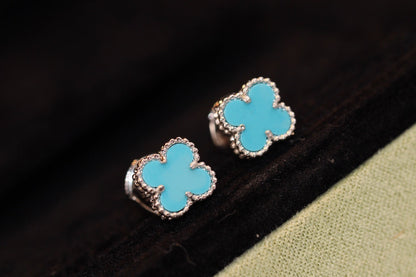 [Basjewels]CLOVER MINI TURQUOISE SILVER STUD EARRINGS