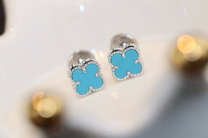 [Basjewels]CLOVER MINI TURQUOISE SILVER STUD EARRINGS