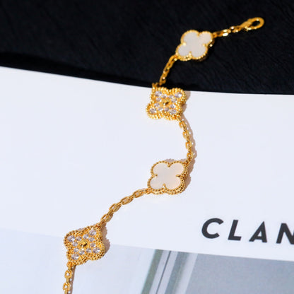 [Basjewels]CLOVER BRACELET 5 MOTIF WHITE MOP DIAMOND