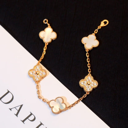 [Basjewels]CLOVER BRACELET 5 MOTIF WHITE MOP DIAMOND