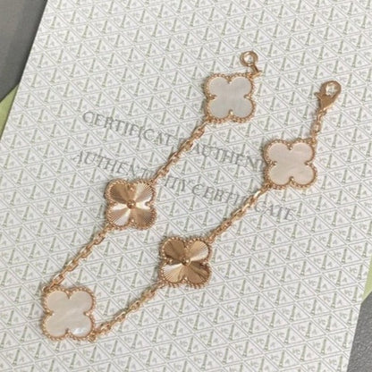 [Basjewels]CLOVER BRACELET 5 MOTIF WHITE MOP PINK GOLD