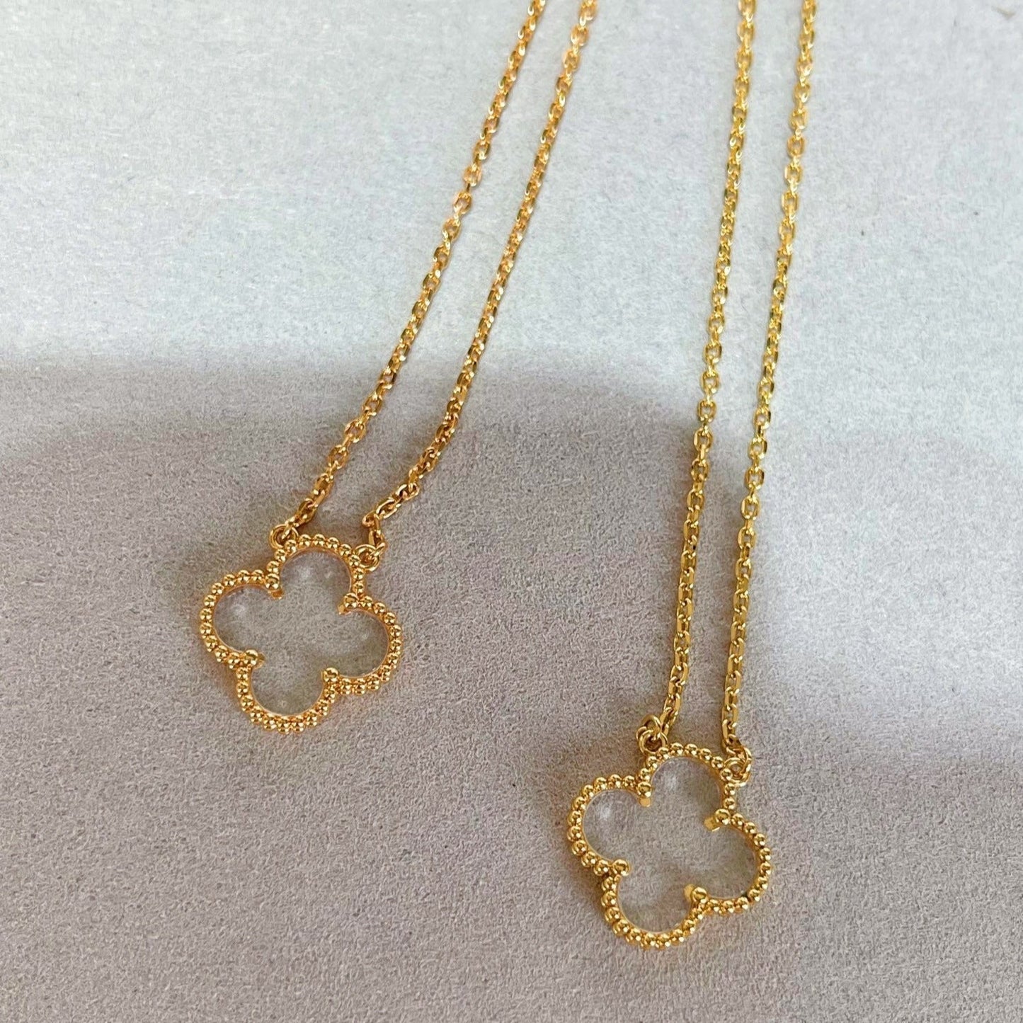 [Basjewels]CLOVER ROCK CRYSTAL ROSE GOLD NECKLACE