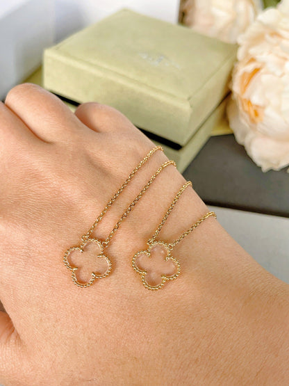 [Basjewels]CLOVER ROCK CRYSTAL ROSE GOLD NECKLACE