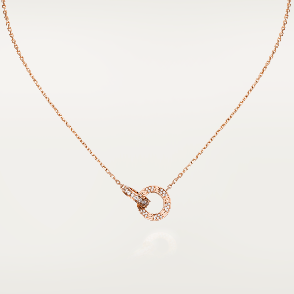 [Basjewels]LOVE 7.6MM NECKLACE ROSE GOLD AND SILVER  FULL DIAMOND