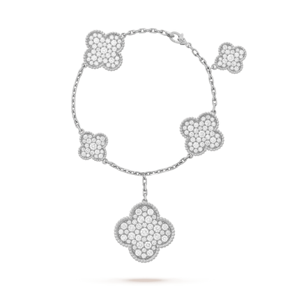 [Basjewels]CLOVER 6 MOTIFS SILVER DIAMOND BRACELET