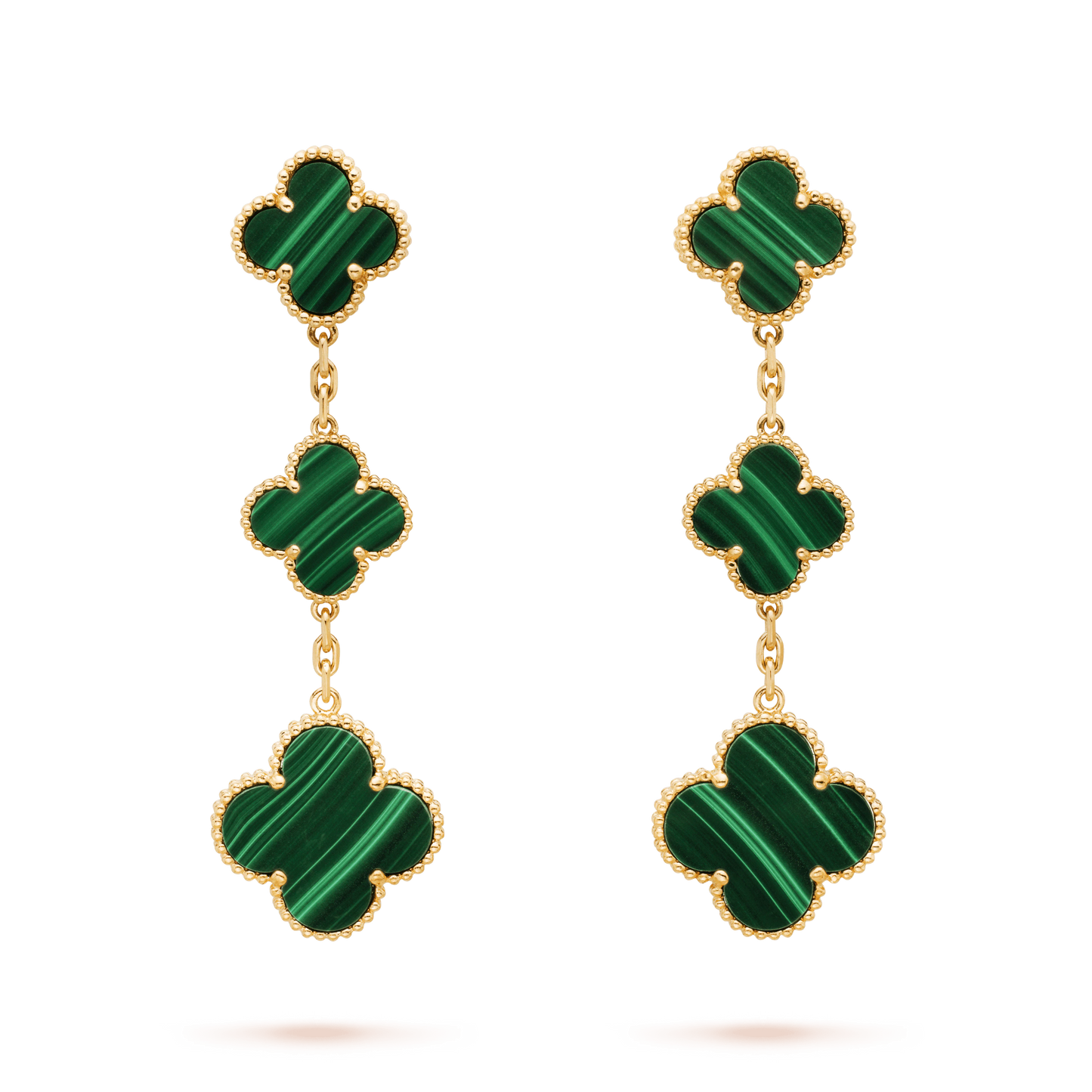 [Basjewels]CLOVER MALACHITE 3 MOTIFS GOLD