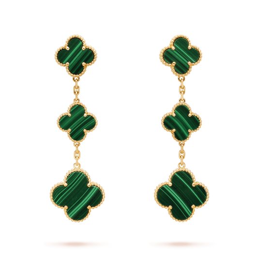 [Basjewels]CLOVER MALACHITE 3 MOTIFS GOLD