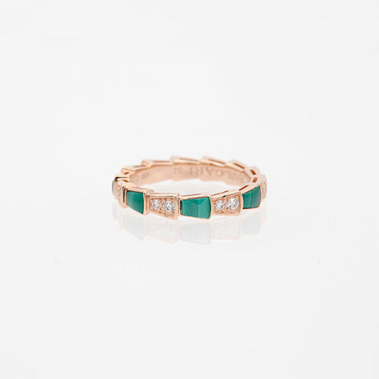 [Basjewels]SERPENTI RING PINK GOLD MALACHITE DIAMOND 3MM