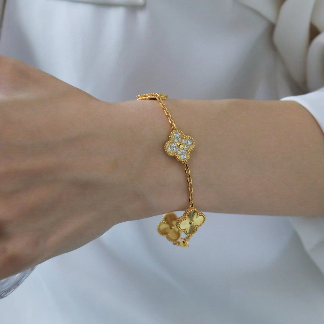 [Basjewels]CLOVER BRACELET 5 MOTIFS GOLD DIAMOND