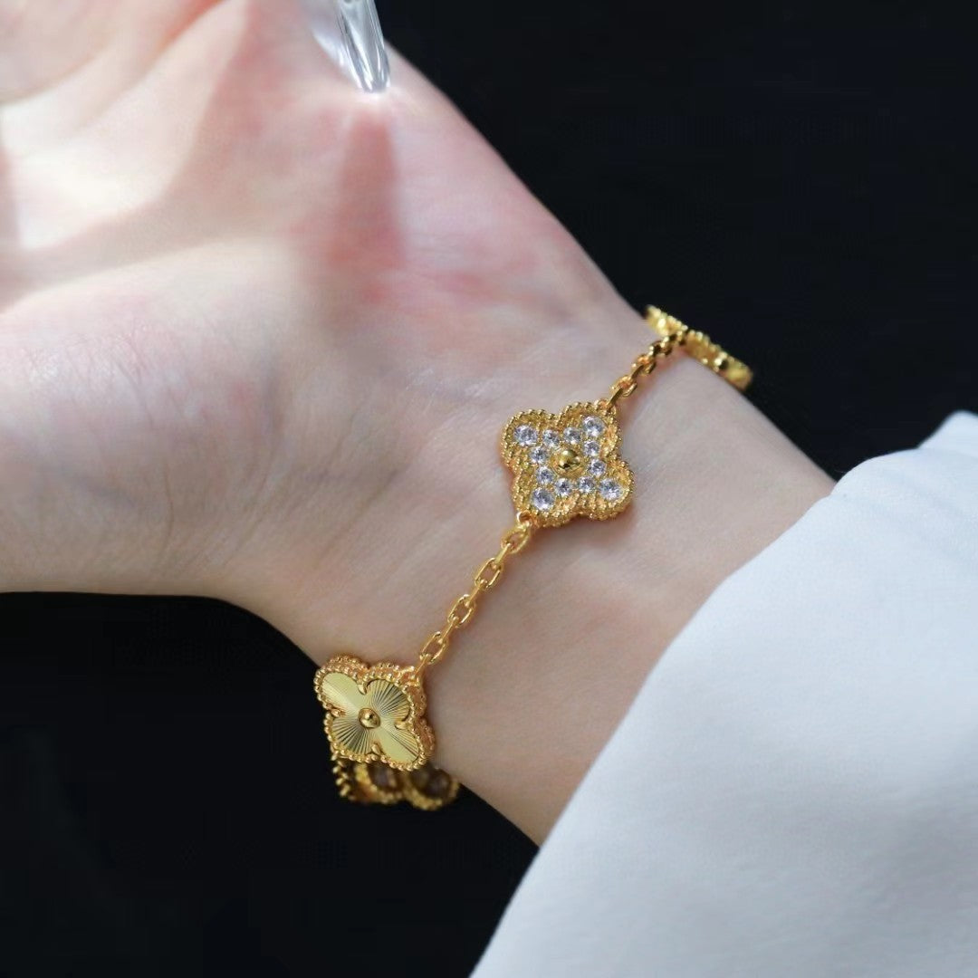 [Basjewels]CLOVER BRACELET 5 MOTIFS GOLD DIAMOND