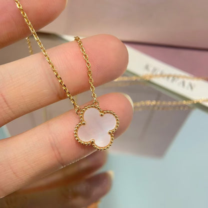 [Basjewels]CLOVER 15MM PINK MOTHER-OF-PEARL SINGLE FLOWER NECKLACE