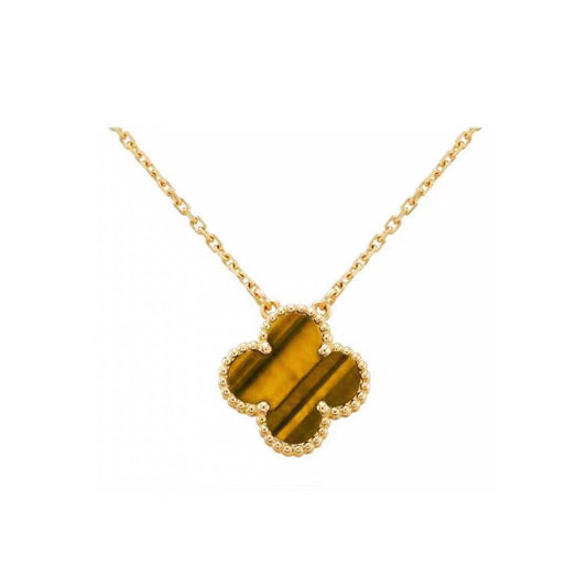 [Basjewels]CLOVER 15MM YELLOW TIGER'S EYE AGATE NECKLACE