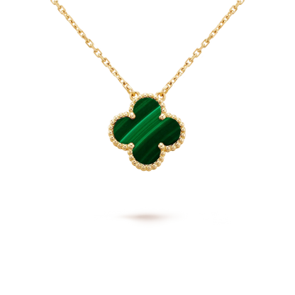 [Basjewels]CLOVER 15MM MALACHITE SINGLE FLOWER  NECKLACE