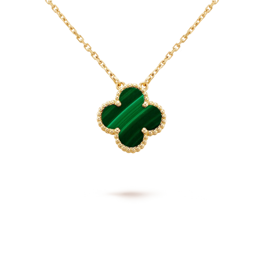 [Basjewels]CLOVER 15MM MALACHITE SINGLE FLOWER  NECKLACE