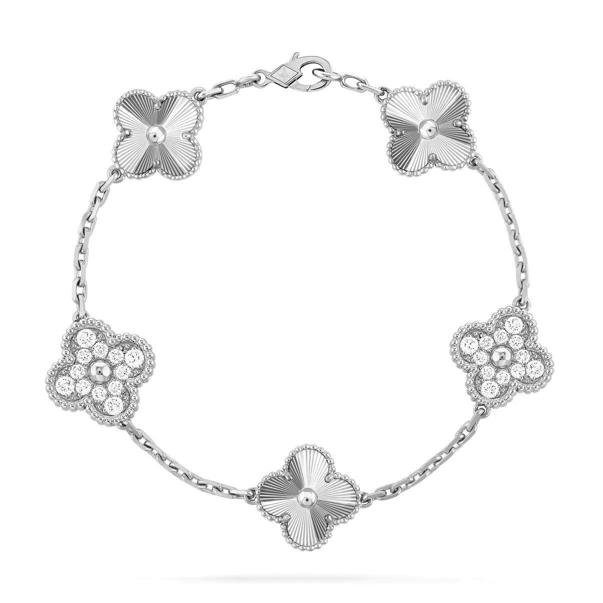 [Basjewels]CLOVER 5 MOTIF SILVER DIAMOND BRACELET