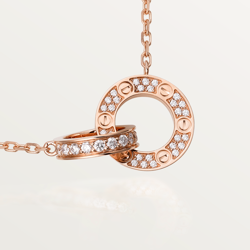 [Basjewels]LOVE 7.6MM NECKLACE ROSE GOLD AND SILVER  FULL DIAMOND