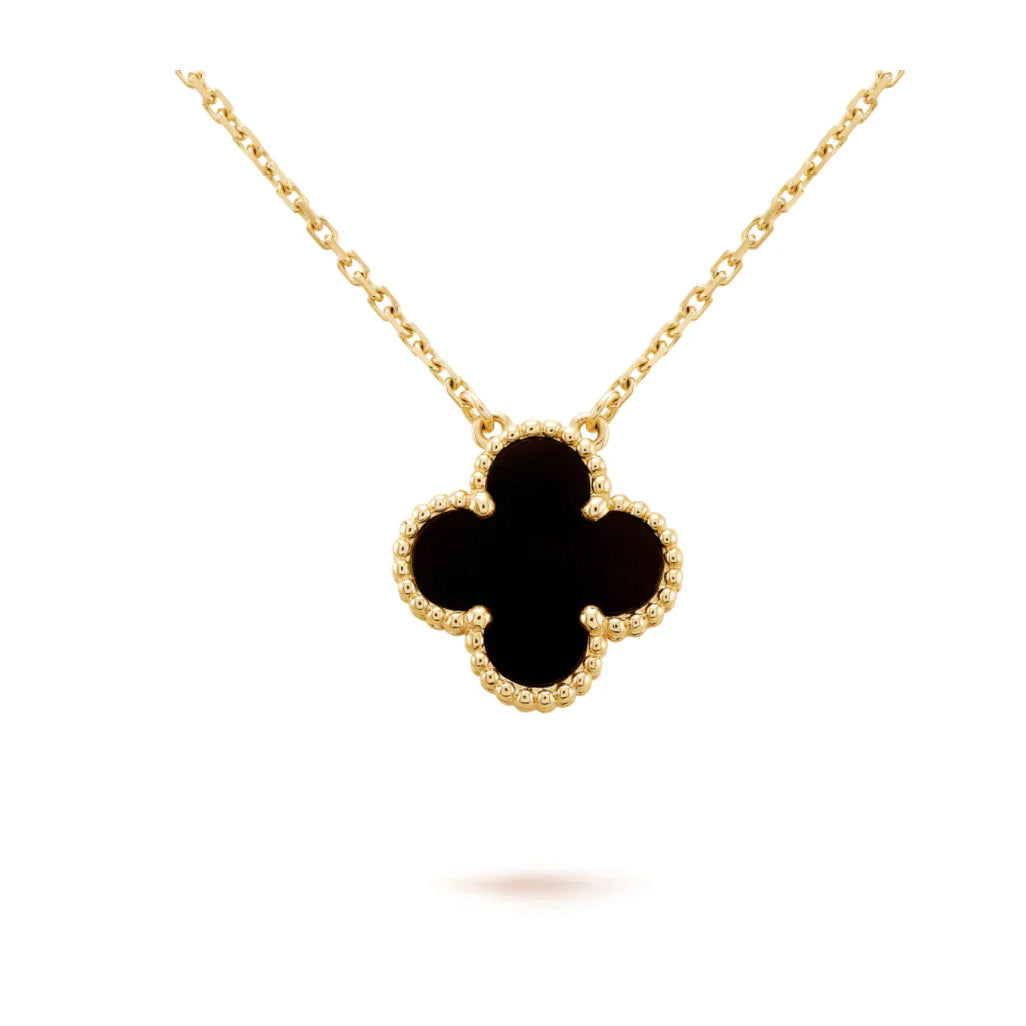 [Basjewels]CLOVER 15MM BLACK ONYX SINGLE FLOWER NECKLACE