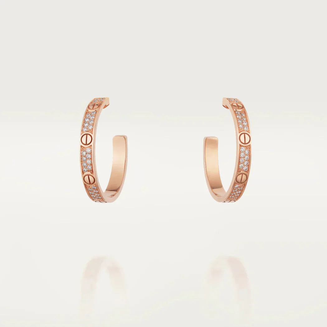 [Basjewels]LOVE DIAMOND PINK GOLD HOOP EARRINGS