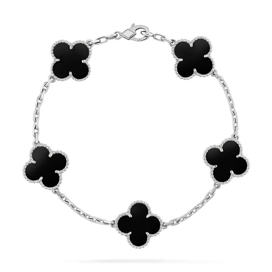 [Basjewels]CLOVER 5 MOTIF ONYXS  BRACELET SILVER