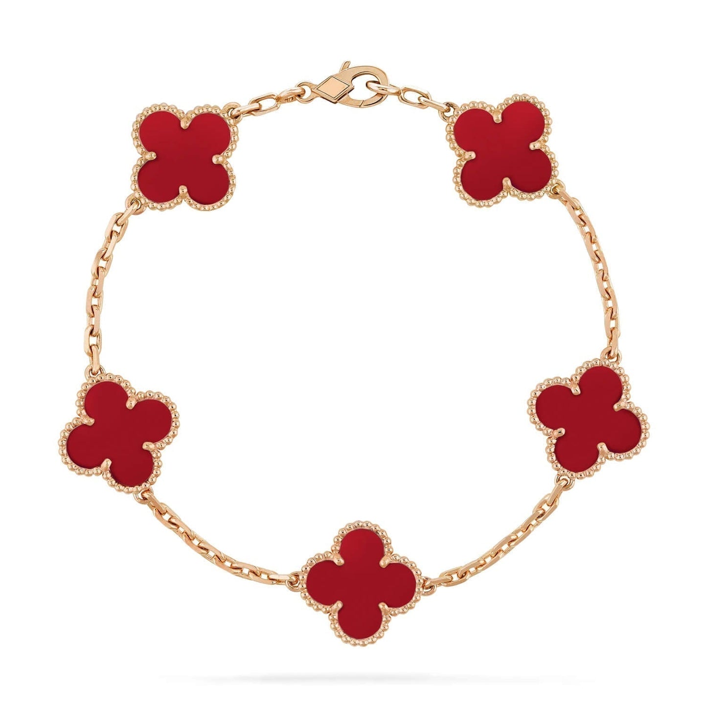 [Basjewels]CLOVER 5 MOTIFS RED AGATE  BRACELET