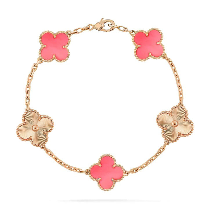 [Basjewels]CLOVER BRACELET 5 MOTIF PINK AND PINK GOLD