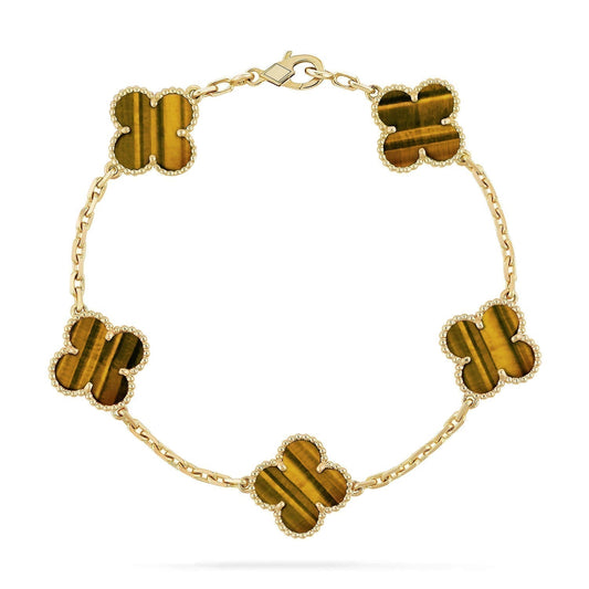 [Basjewels]CLOVER  5 MOTIFS TIGER EYE BRACELET