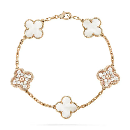 [Basjewels]CLOVER BRACELET 5 MOTIF WHITE MOP DIAMOND