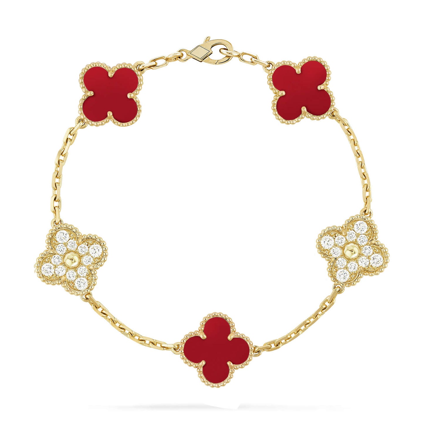 [Basjewels]CLOVER 5 MOTIFS CARNELIAN DIAMOND BRACELET